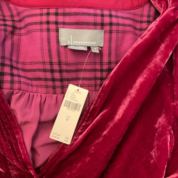 NWT Anthropologie Melody Velvet Tunic Dress Raspberry pink soft flattering V M - Picture 7 of 16